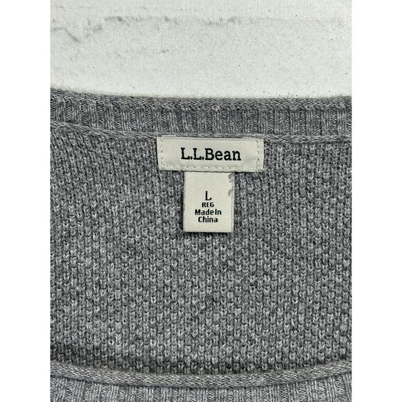 LL Bean Textured Sweater Womens Size L Grey Cotton Ribbed Cozy Cabincore Stretch - Picture 4 of 9